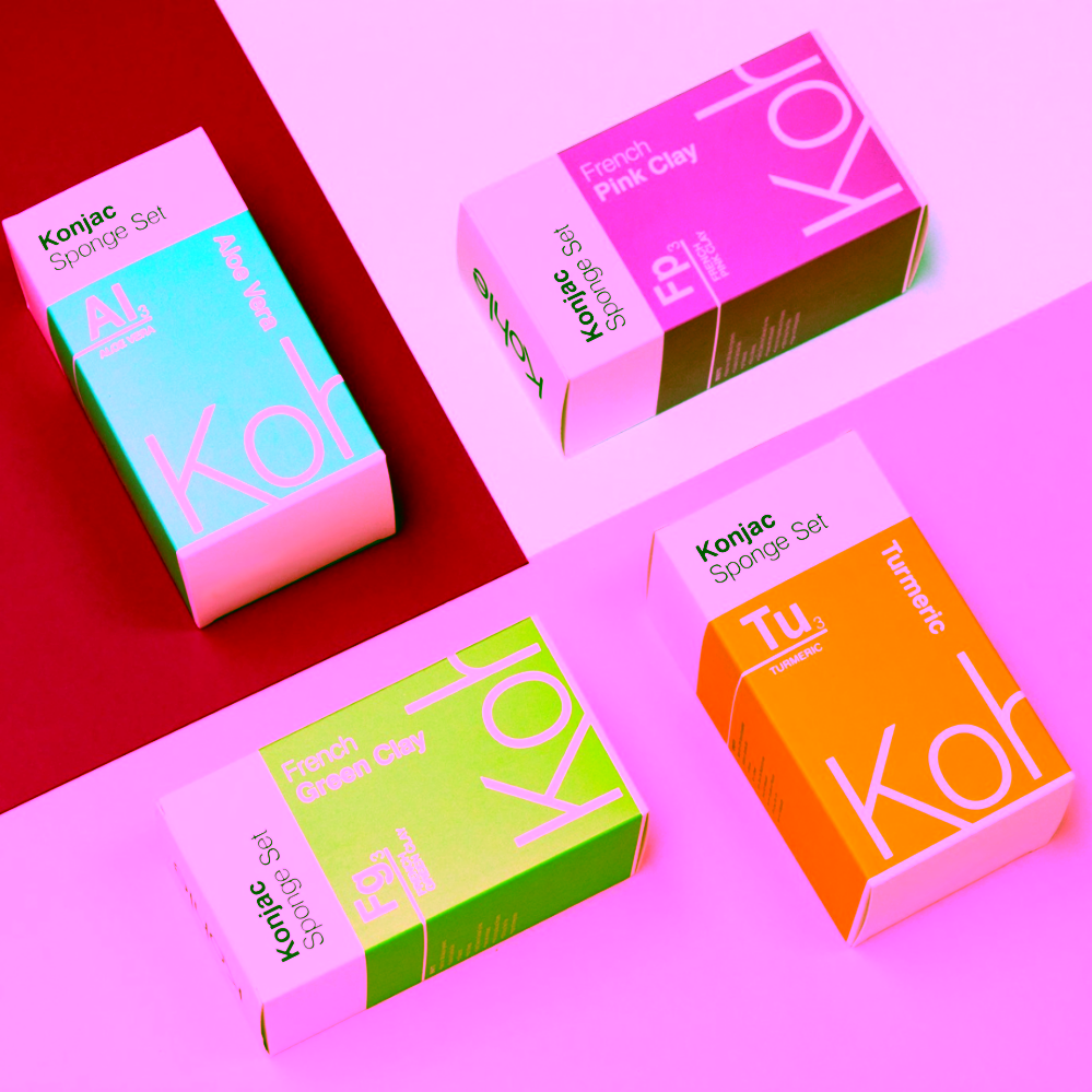 Kohle Konjac houbičky dárková sada na obličej a tělo