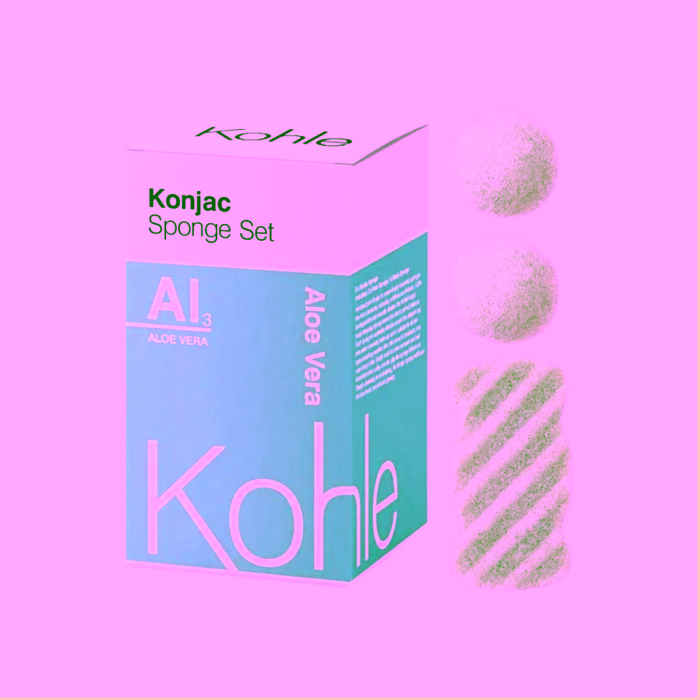 Kohle Konjac houbičky dárková sada na obličej a tělo