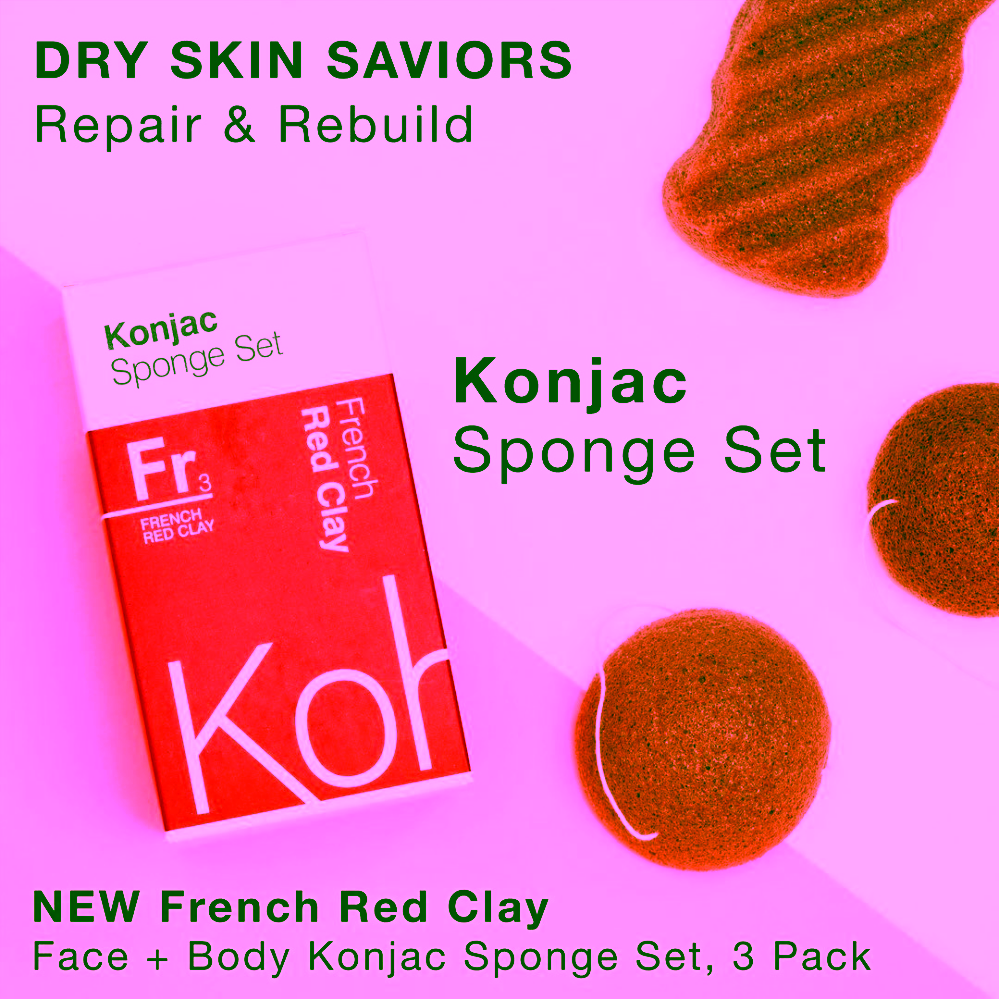 Kohle Konjac houbičky dárková sada na obličej a tělo