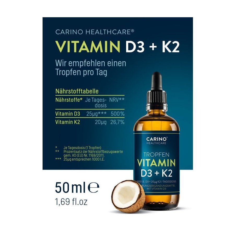 Carino Healthcare Vitamin  D3 plus K2 kapky  v MCT oleji 
