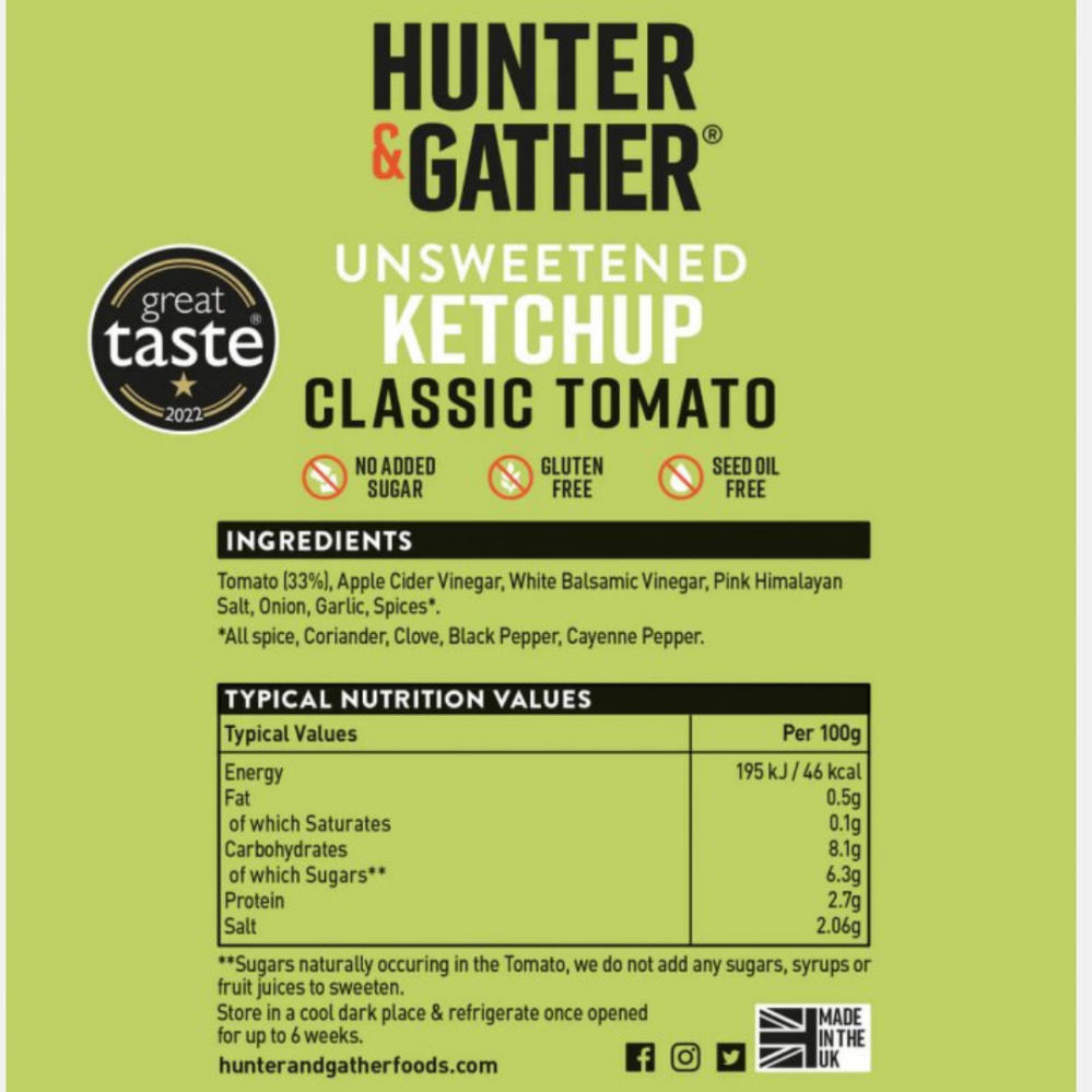 Hunter & Gather Kečup bez cukru a sladidel Classic