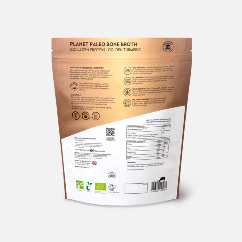 Planet Paleo Organic Bone Broth Golden Turmeric Hovězí vývar a protein s kurkumou 450g ZLEVNĚNO