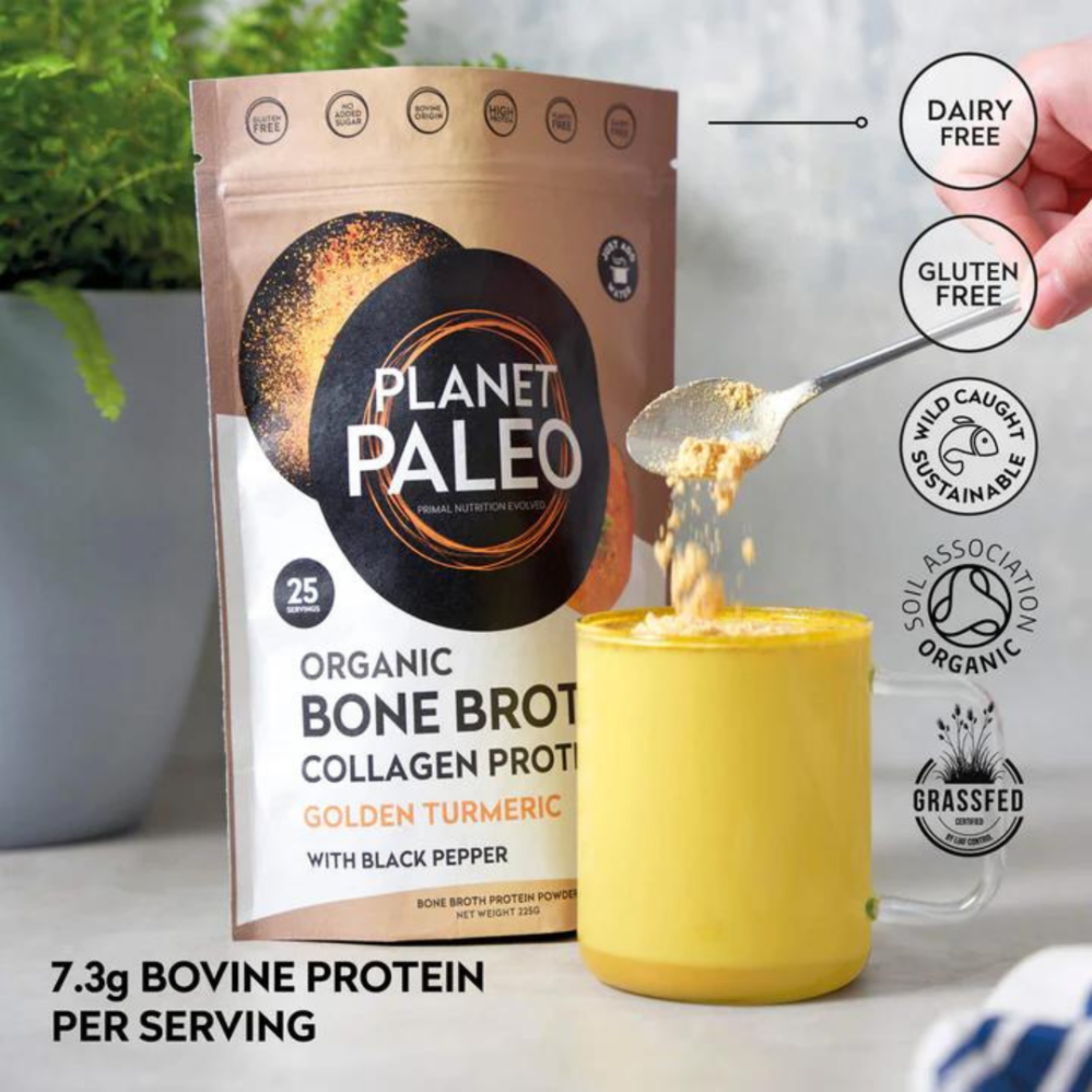 Planet Paleo Organic Bone Broth Golden Turmeric Hovězí vývar a protein s kurkumou 450g ZLEVNĚNO