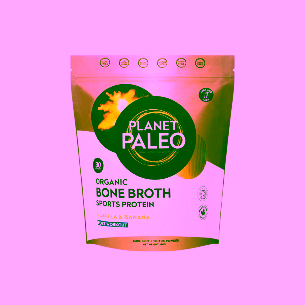 Planet Paleo Bone Broth Protein Powder Vanilla & Banana Protein pro sportovce banán a vanilka