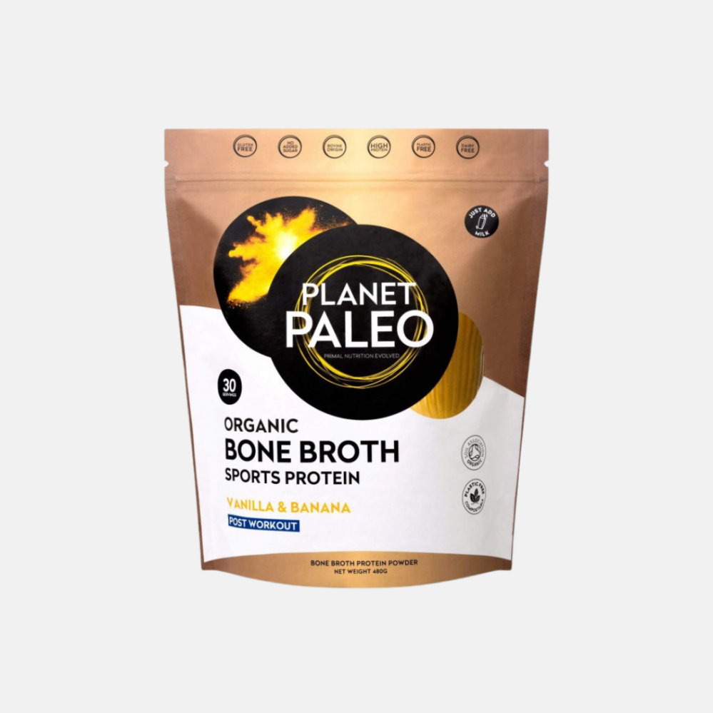 Planet Paleo Bone Broth Protein Powder Vanilla & Banana Protein pro sportovce banán a vanilka