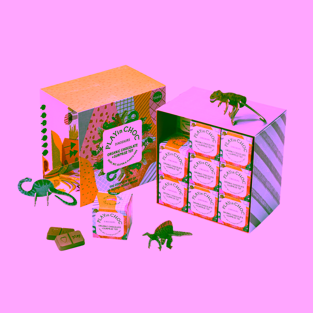 PLAYin CHOC Organic čokoláda s hračkou Dinosauři
