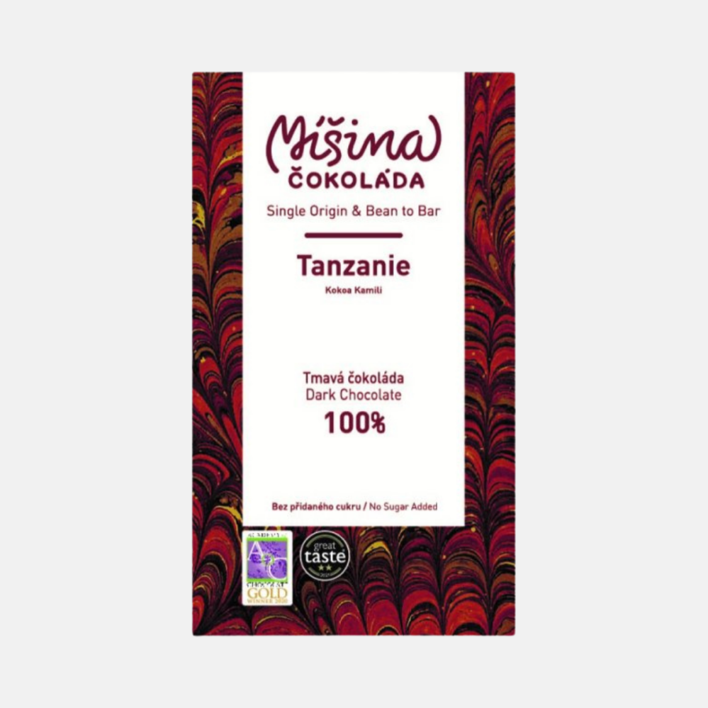 Míšina čokoláda 100% hořká čokoládová tabulka Tanzánie