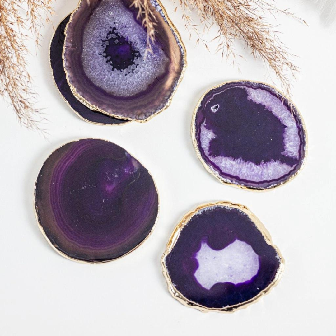 Yoga Day Achátový fialový podtácek gold