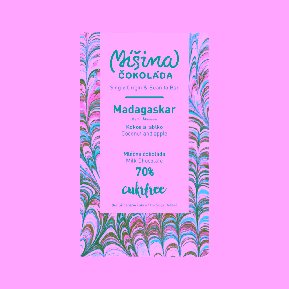 Cukrfree Míšina čokoláda 70% mléčná čokoláda Madagaskar s kokosem a jablky