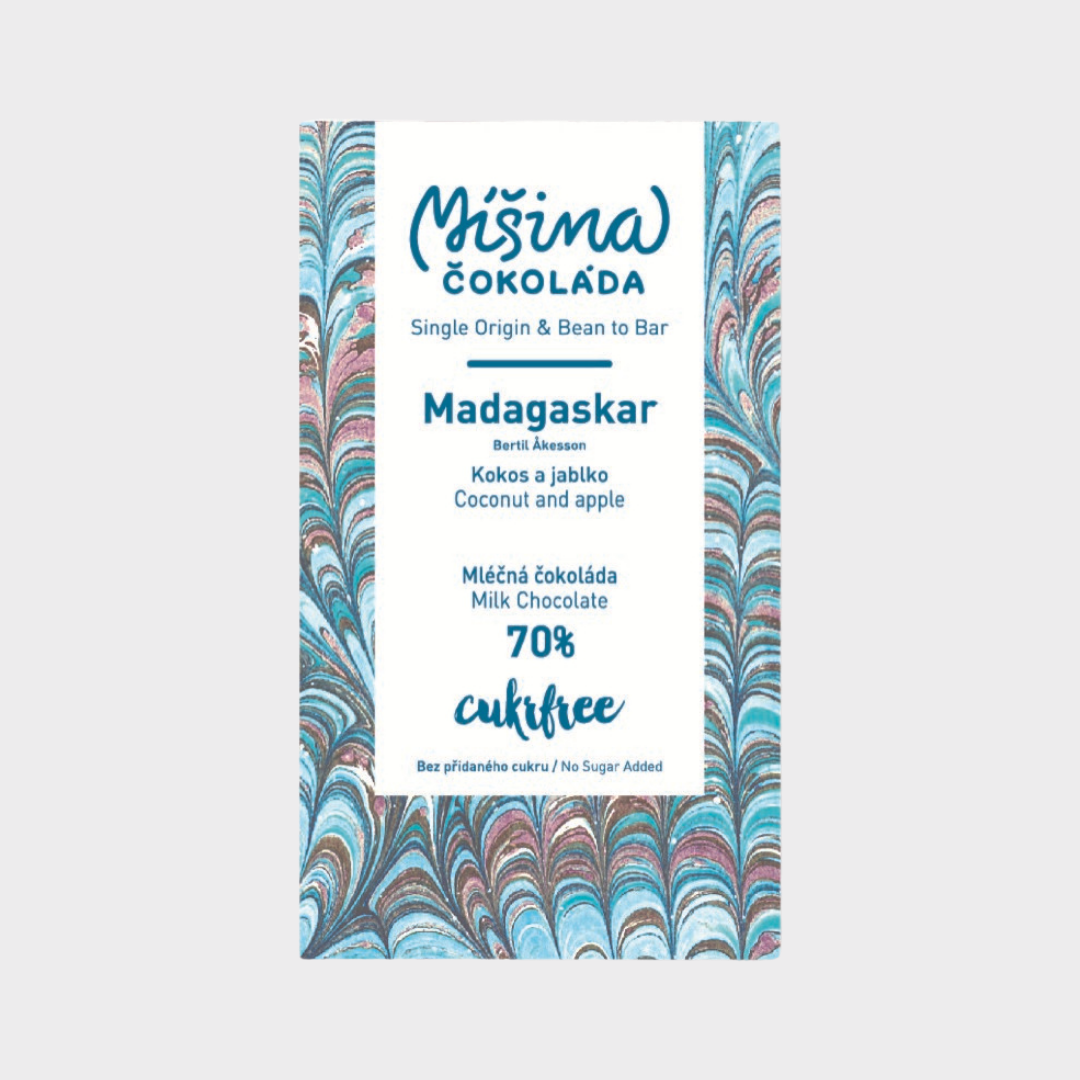 Cukrfree Míšina čokoláda 70% mléčná čokoláda Madagaskar s kokosem a jablky
