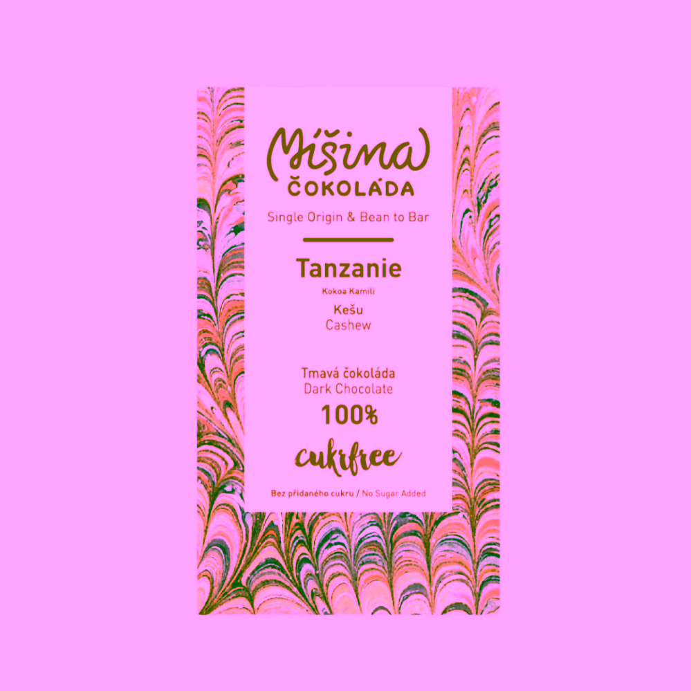 Cukrfree Míšina čokoláda 100% hořká čokoládová tabulka Tanzánie s kešu