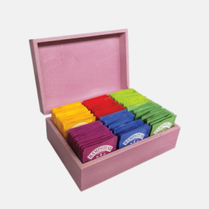 Hampstead Tea luxusní růžová dřevěná kazeta mix sáčkových BIO čajů 78 ks