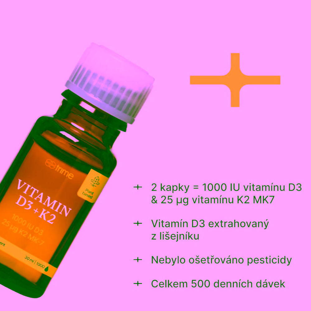 Trime Vitamín D3 + K2, 1000 IU D3 / 25 µg K2-MK7