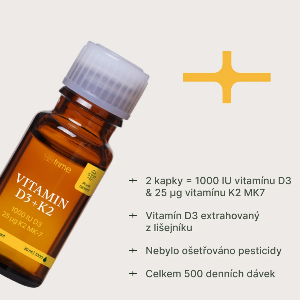 Trime Vitamín D3 + K2, 1000 IU D3 / 25 µg K2-MK7