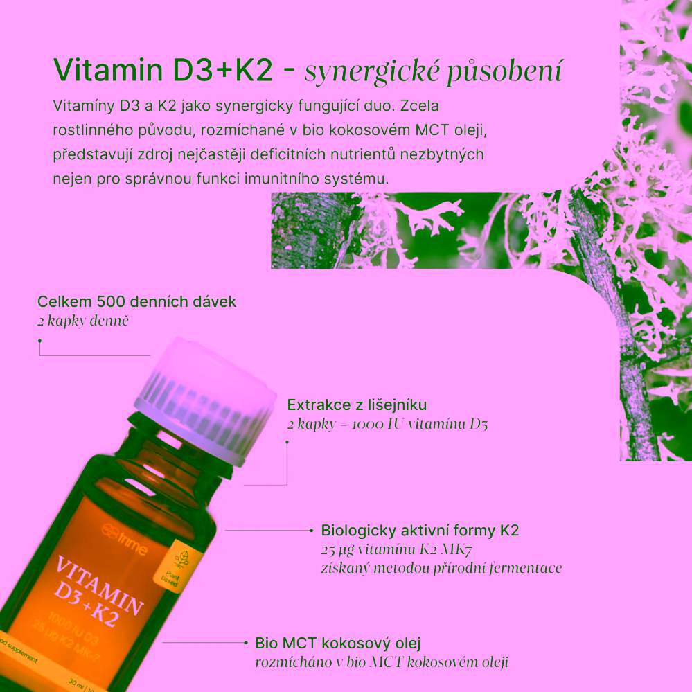 Trime Vitamín D3 + K2, 1000 IU D3 / 25 µg K2-MK7