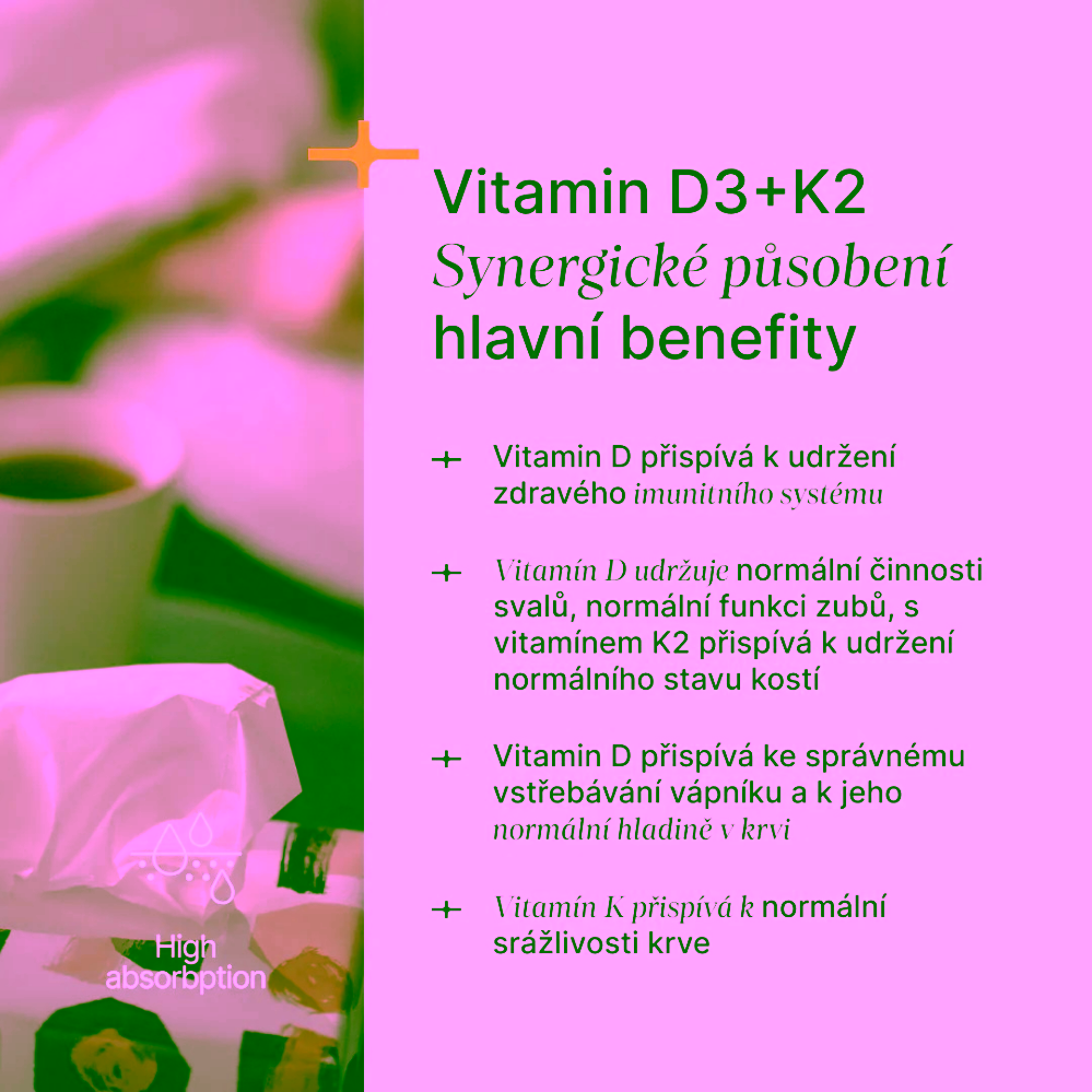 Trime Vitamín D3 + K2, 1000 IU D3 / 25 µg K2-MK7