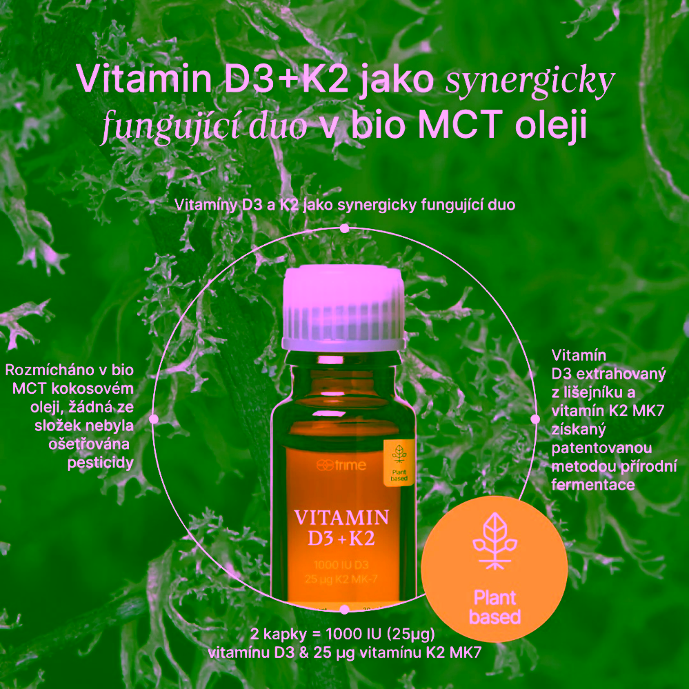 Trime Vitamín D3 + K2, 1000 IU D3 / 25 µg K2-MK7