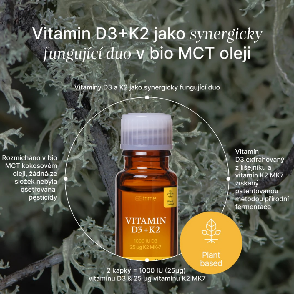 Trime Vitamín D3 + K2, 1000 IU D3 / 25 µg K2-MK7