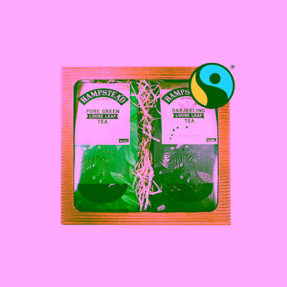 Hampstead Tea London Dárkový balíček BIO zelený sypaný čaj a BIO Darjeeling černý sypaný čaj