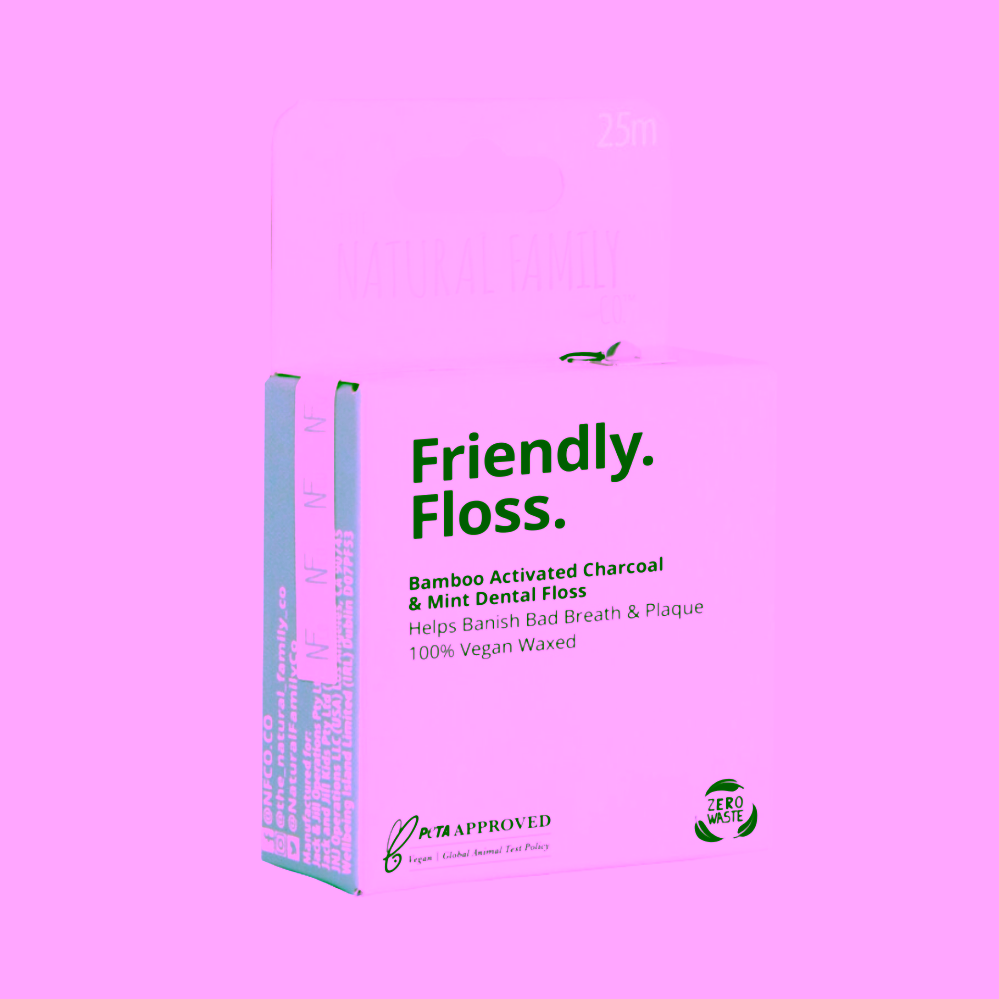 Jack N' Jill Zubní nit NFco. Friendly Floss s bambusem, aktivním uhlím a mátou