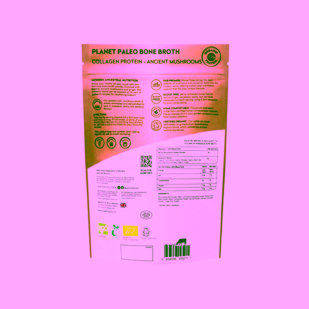 Planet Paleo Organic Bone Broth Ancient Mushrooms Hovězí vývar a protein s houbami