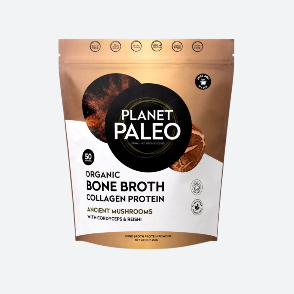 Planet Paleo Organic Bone Broth Ancient Mushrooms Hovězí vývar a protein s houbami