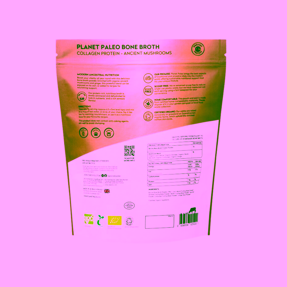 Planet Paleo Organic Bone Broth Ancient Mushrooms Hovězí vývar a protein s houbami