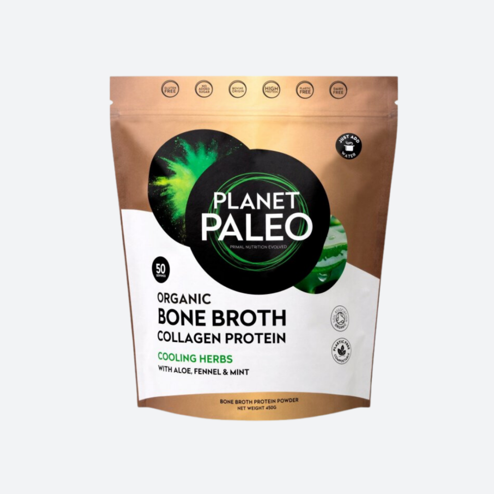 Planet Paleo Organic Bone Broth Cooling Herbs Hovězí vývar a protein na citlivé zažívání