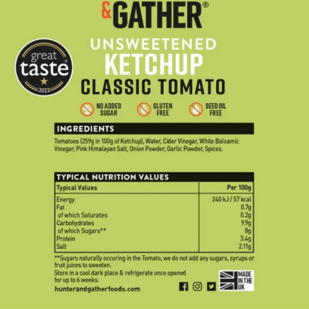 Hunter & Gather Kečup bez cukru a sladidel Classic