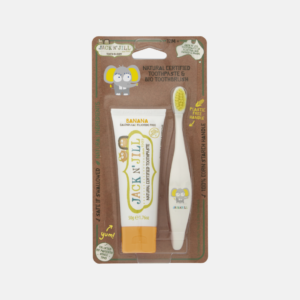 Jack n' Jill Přírodní zubní pasta Banán + dětský zubní kartáček rozložitelný v přírodě Sloník