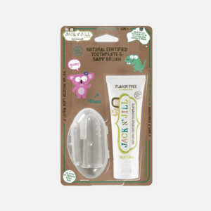 Jack n' Jill Přírodní zubní pasta Bez příchutě + dětský silikonový zubní kartáček na prst