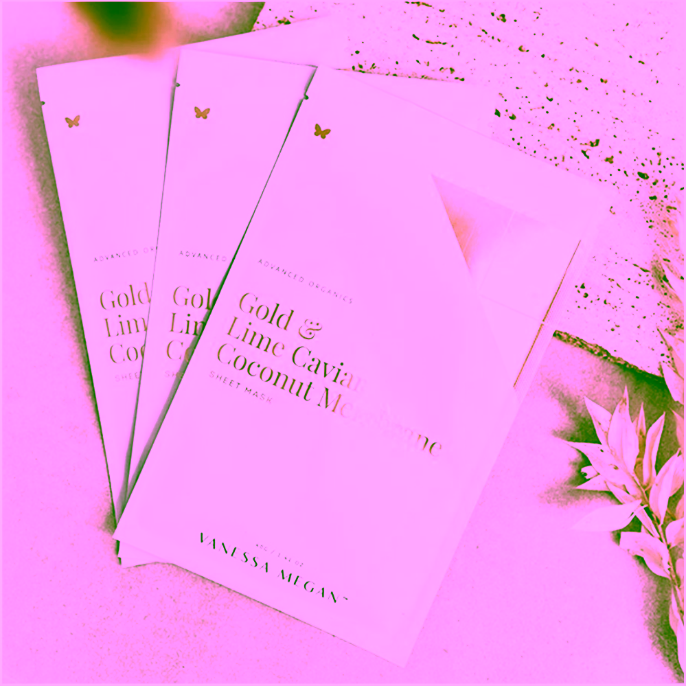 Vanessa Megan Hydratační anti-aging maska s koloidním zlatem v kokosové membráně Gold & Lime Caviar Coconut Membrane Sheet Mask 3 Pack