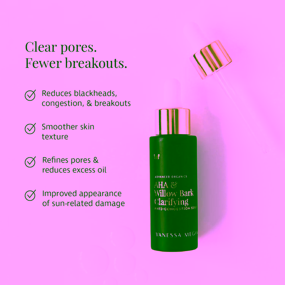 Vanessa Megan Čistící sérum pro pleť problematickou s AHA kyselinami AHA & Willow Bark Clarifying Anti-congestion Serum