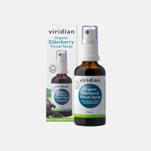 Viridian Nutrition Elderberry Throat Spray Organic Sprej při bolesti v krku a kašli Bio