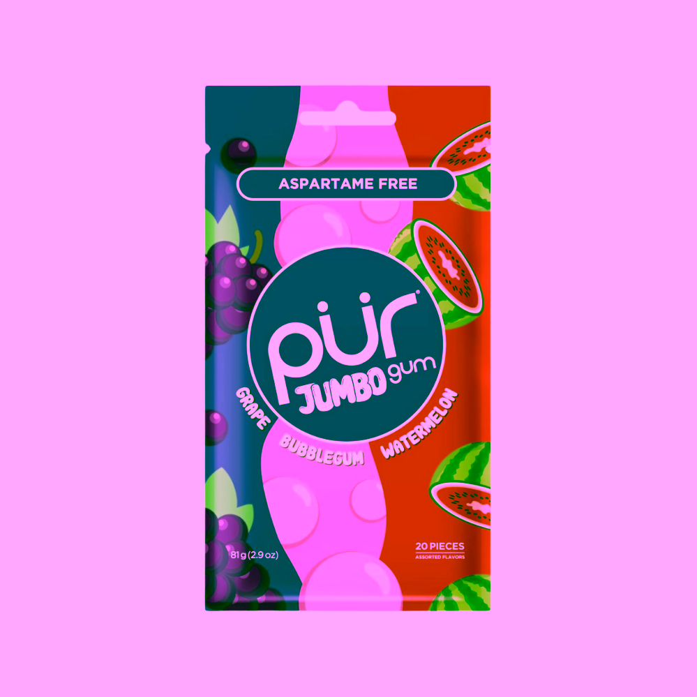 Pür žvýkačky s xylitolem JUMBO bubblegum meloun hroznové víno