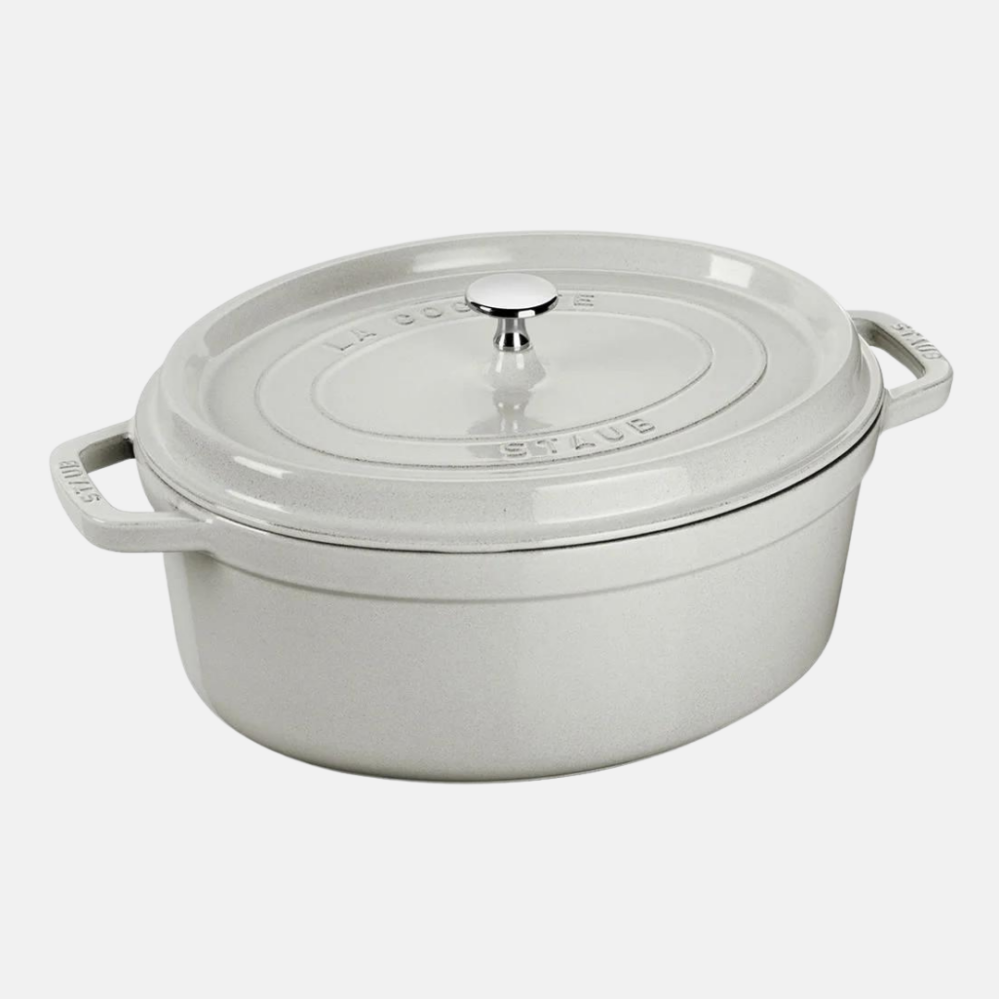 Staub Litinový oválný hrnec s poklicí Cocotte bílý lanýž 29 cm/ 4,2 l