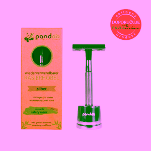 Pandoo Kovový holicí strojek se stojanem a 10 ks žiletek stříbrný