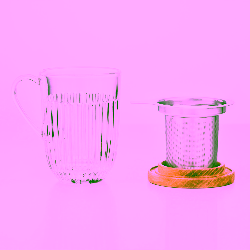 Kusmi Tea Skleněný hrnek s bambusovým víčkem a nerezovým sítkem 0,4 l