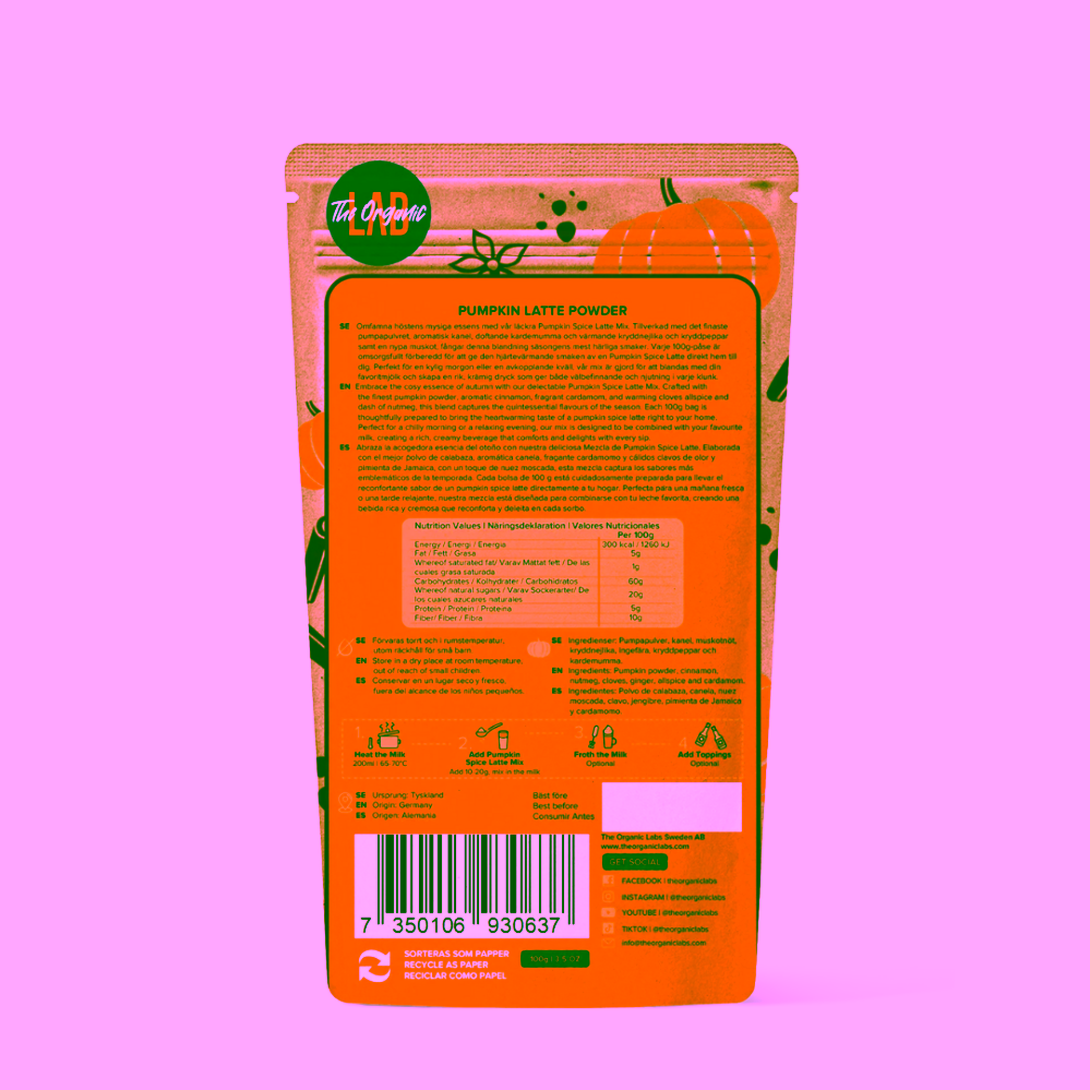 Organic Labs Pumpkin Latte Powder - prášek dýňové latte 100 g