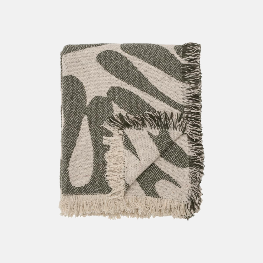 Bloomingville Alk bavlněný přehoz lahvově zelený