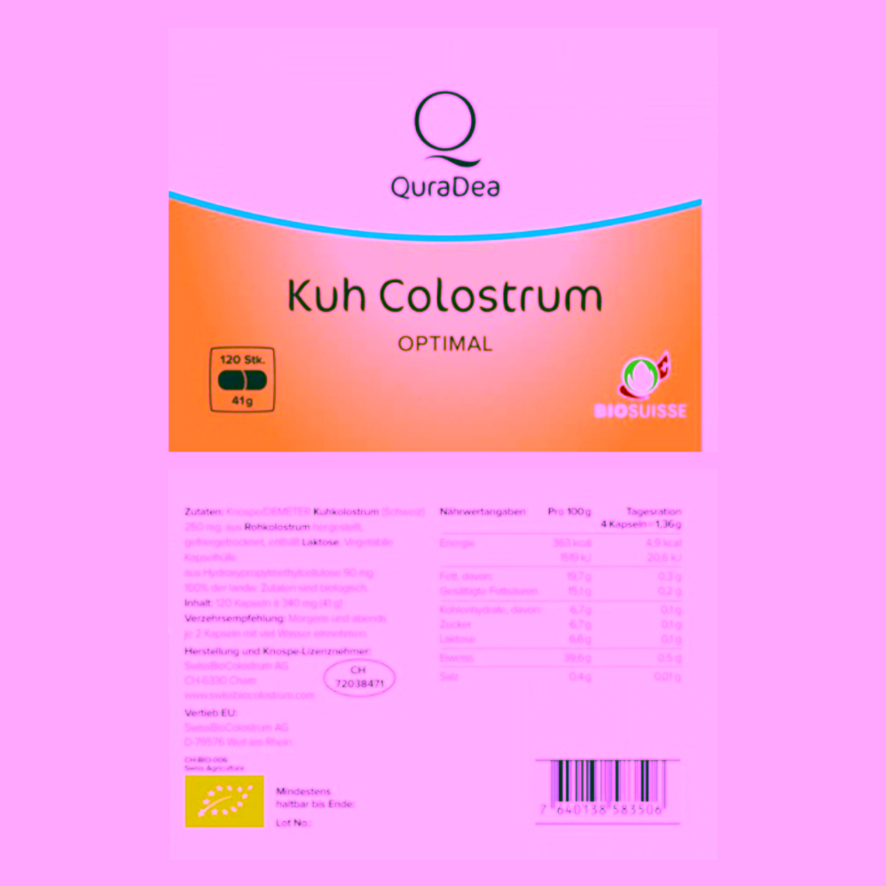 QuraDea Nepasterizované RAW BIO Kolostrum Optimal 120 kapslí