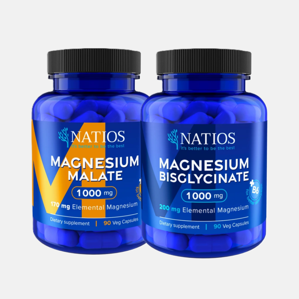 Natios Výhodný balíček 2 druhů hořčíků Malát a Bisglycinát