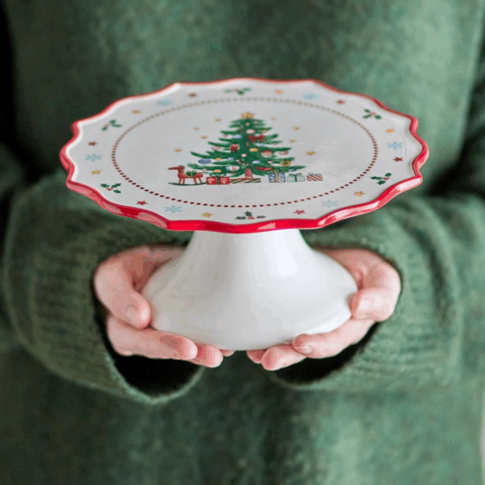 Bloomingville Naive keramický dortový podnos červený