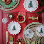 Bloomingville Naive keramický dortový podnos červený