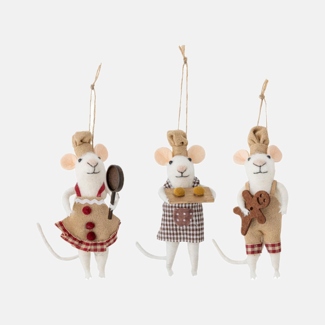 Bloomingville Peo Ornament hnědé vlněné vánoční ozdoby