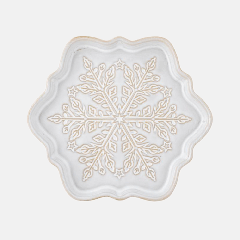 Bloomingville vločka zimní servírovací kameninový talíř bílý