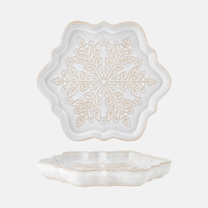 Bloomingville vločka zimní servírovací kameninový talíř bílý