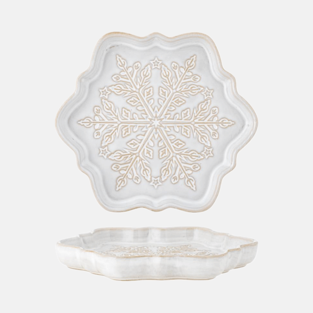 Bloomingville vločka zimní servírovací kameninový talíř bílý