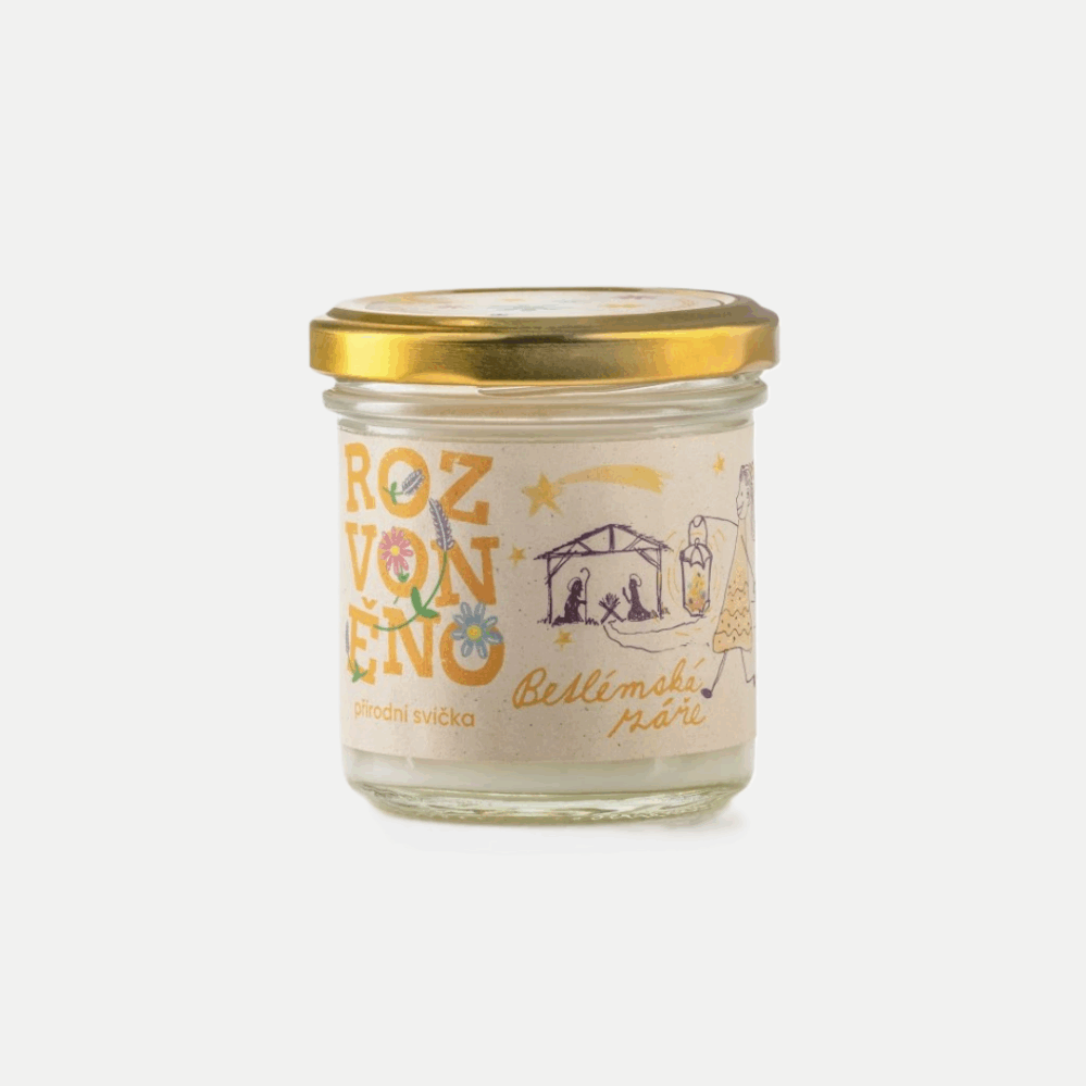 Rozvoněno Betlémská záře přírodní svíčka s kadidlem a myrhou 130 ml