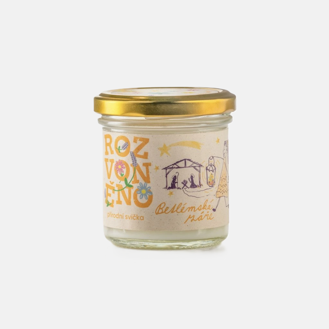 Rozvoněno Betlémská záře přírodní svíčka s kadidlem a myrhou 130 ml